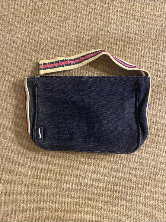 Biotherm Handbags - Navy Denim Mini Bag with Striped Webbing Handle